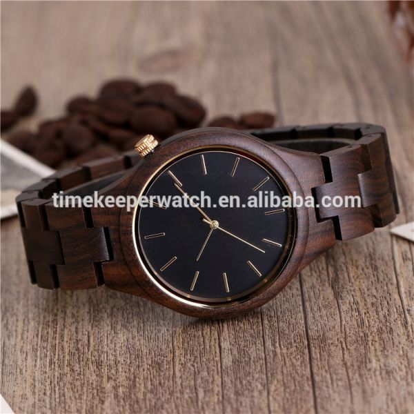 Black sandal quartz movement wood watch cheap price good quality timekeeper men wood watch