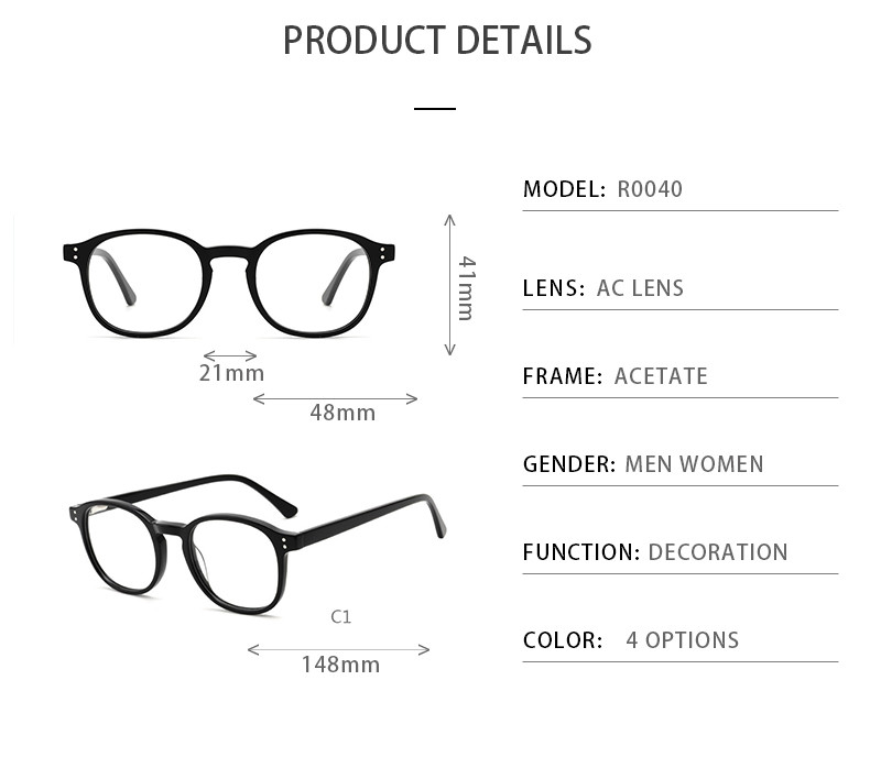 Black Tortoiseshell Acetate Frame Glasses Optical Round Glossy Black