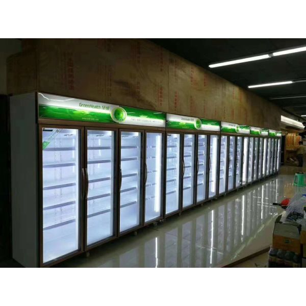 1260W Commercial Beverage Cooler , 4 Glass Door Upright Milk Beverage Display Chiller