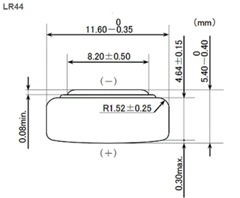 Mechanical Drawing - Murata Electronics LRx Micro Batteries
