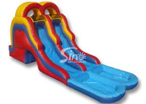 China 5 mts high double lane kids inflatable water slide with big water pool wholesale
