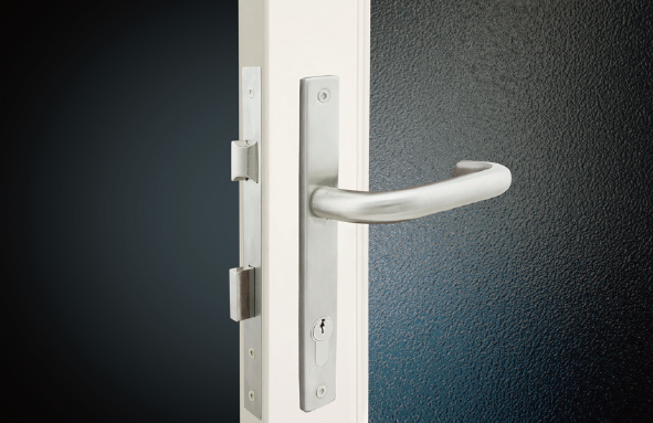Narrow plate front door handle set external for slim profile door
