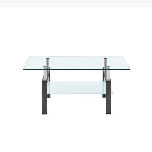 Rectangular Custom Glass Top Coffee Table Durable Tempered Glass Side Table with shelves