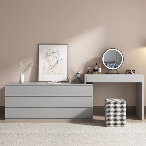 Close-up view of fabric leather vanity table surface