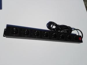 Germany Black 8 Outlet Power Bar With Extra Long Cord / Aluminum Housing Schuko Plug
