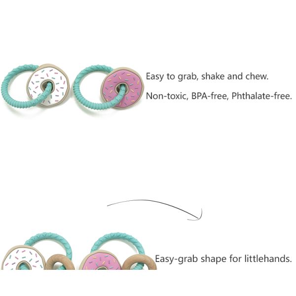 OEM Natural Beech Wood BPA PVC Free Silicone Wood Teether For Toddlers