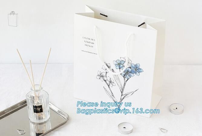 Customized Cut Printed Coated Paper Shopping Bag with Matt Lamination,rope handle custom logo printed white paper bag