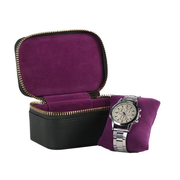 PU Leather Custom Watch Box Zipper Storage Case Portable Scratch Resistant