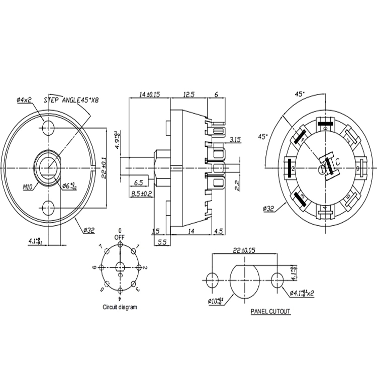 8 Position Single Pole Changeover Rotary Selector Switch 8A 250VAC With Knob