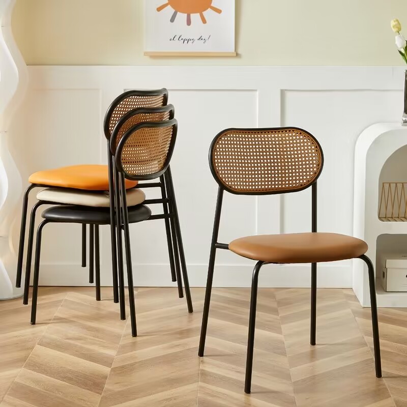 Close-up of rattan back dining chair design