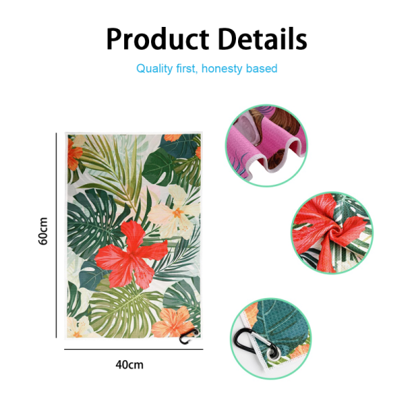 Custom Sublimation Printed Microfiber Weave Golf Club Clip Hanging Loop Soft Hand Towel Waffle Golf Towel