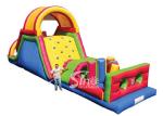 Outdoor commercial rainbow kids inflatable obstacle course with big slide