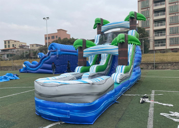 China Silk Screen Printing Tropical Palm Inflatable Water Slide With Pool wholesale