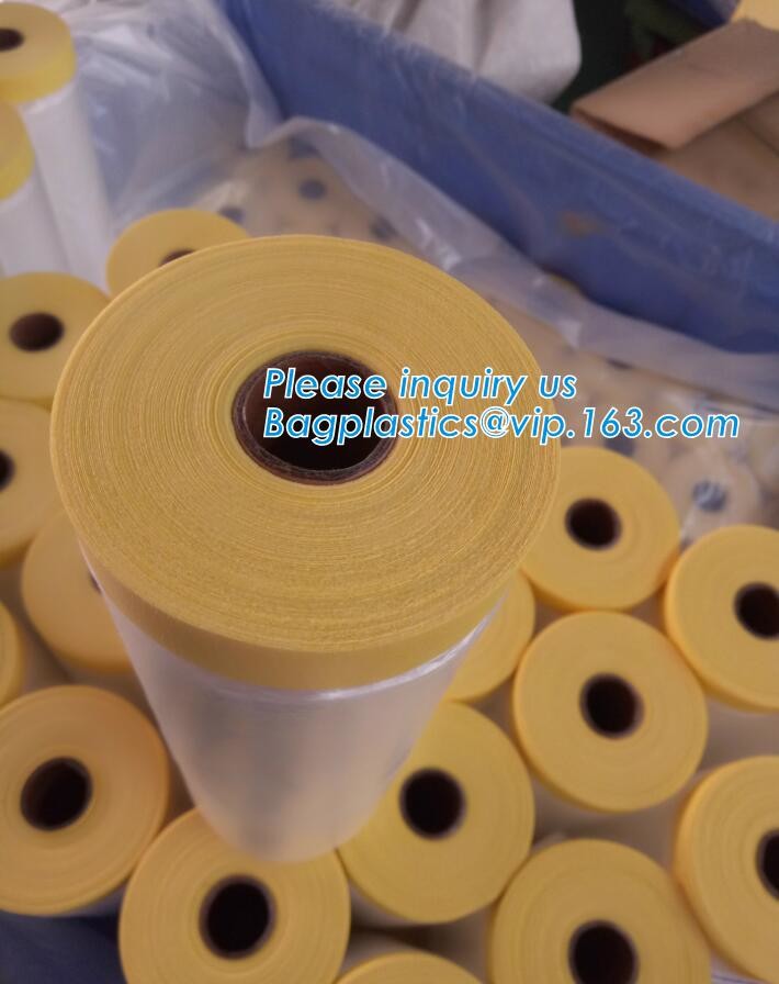 Disposable car protection pre-taped paint plastic masking film, PE material soft hardness protective plastic masking fi