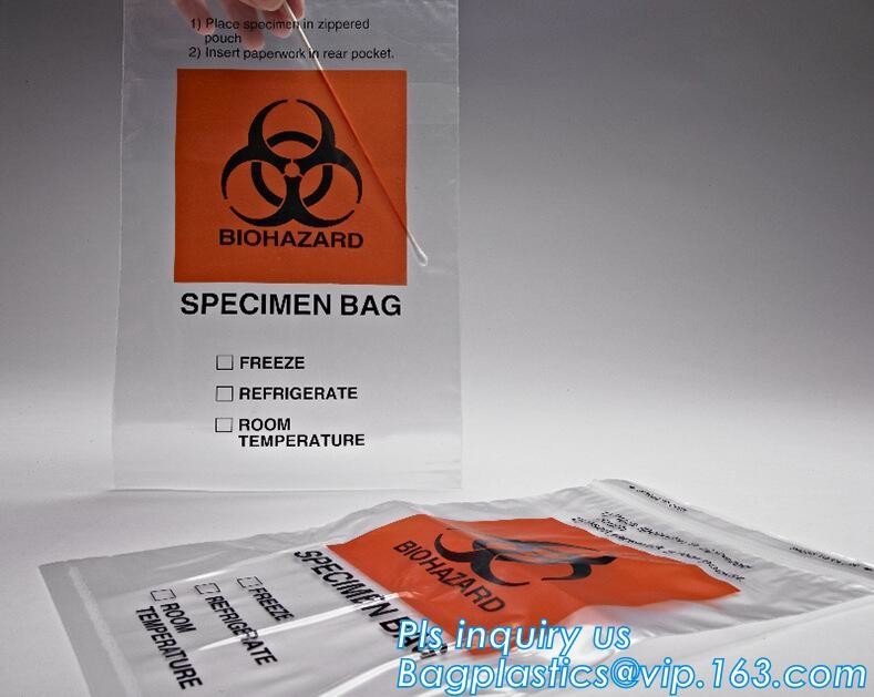 biohazard specimen Zip lockk bag with pocket, recycled custom printed ldpe 3 layers specimen bag Zip lockk bag, pac, pacrite