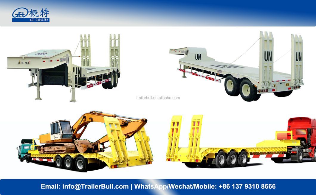 Factory Excavator Transport 3 Axles 60t Fgn Heavy Duty Excavator Transport Step Drop Deck Lowbed Low Bed Truck Trailer