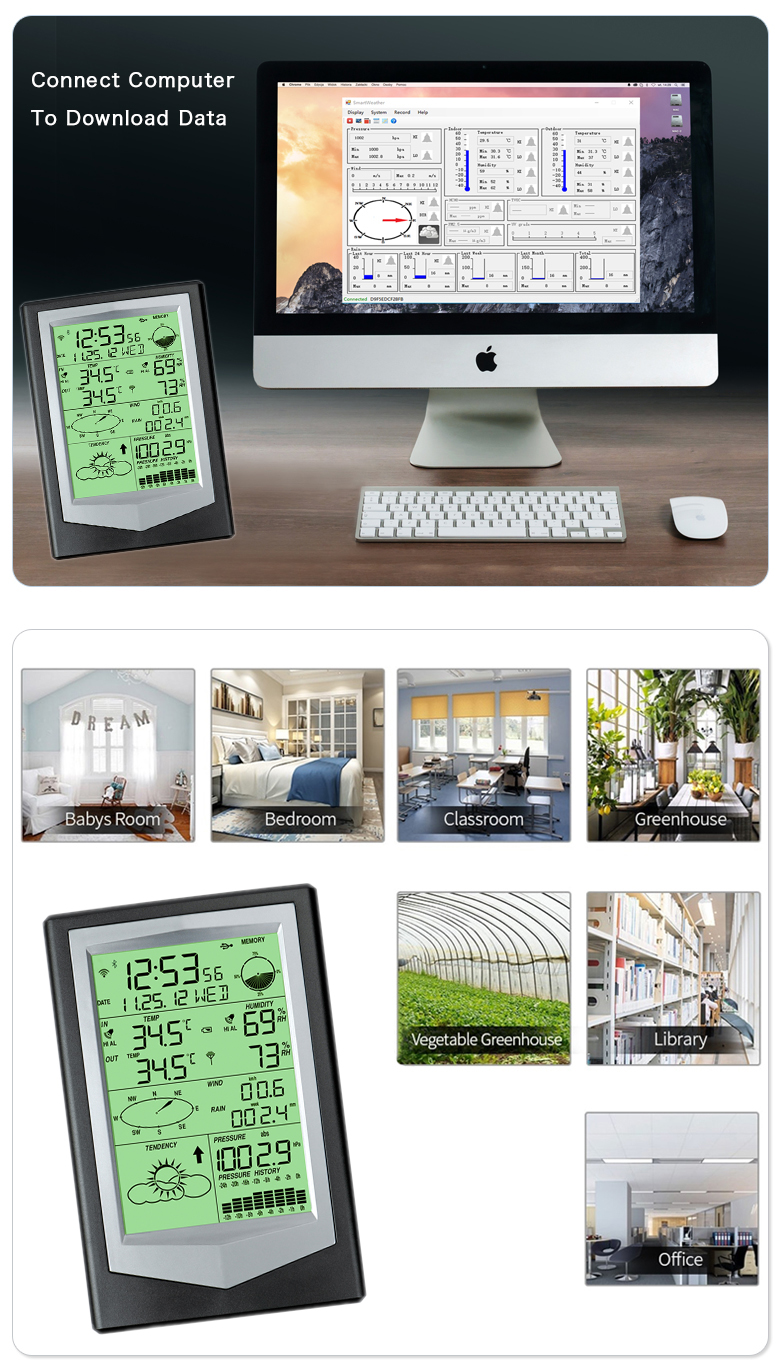 Temperature Sensor Rain Gauge Weather Station For Indoor And Outdoor -40 To 60 ° C Range