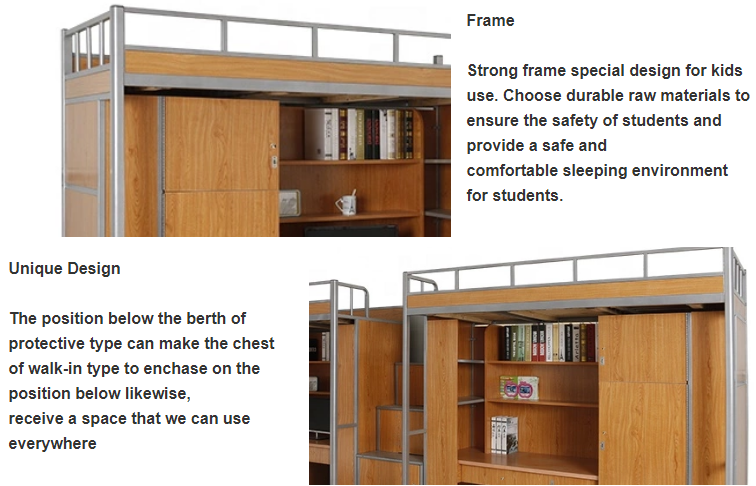 KD structure Double Layer Metal Bunk Bed Frame With Desk