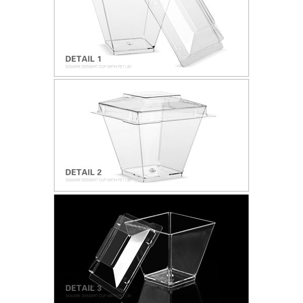 High quality square shape 58ml disposable clear cute plastic cup with lid