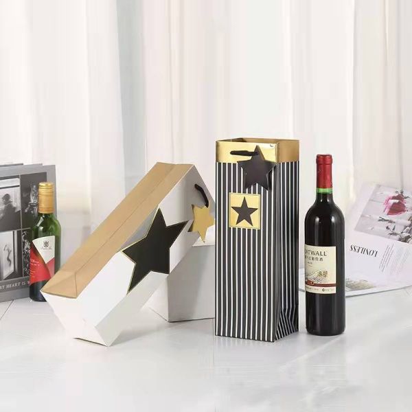 Luxury Custom Printed Paper Bags For Wine Retail Shopping