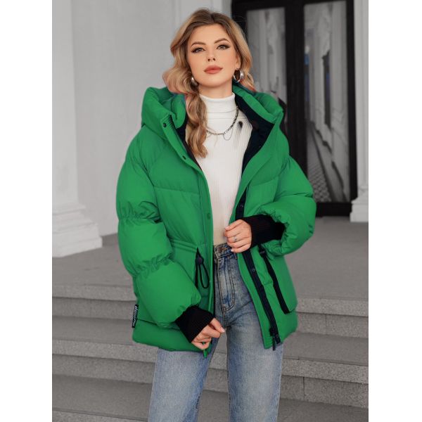 Loose Style Womens Down Coat Green Womens Long Puffer Coat