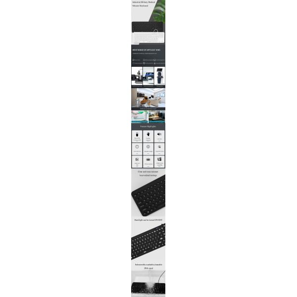 IP68 Washable Military Medical Industrial Backlit Keyboard With Function Keys,Numerica Keypad And Touchpad