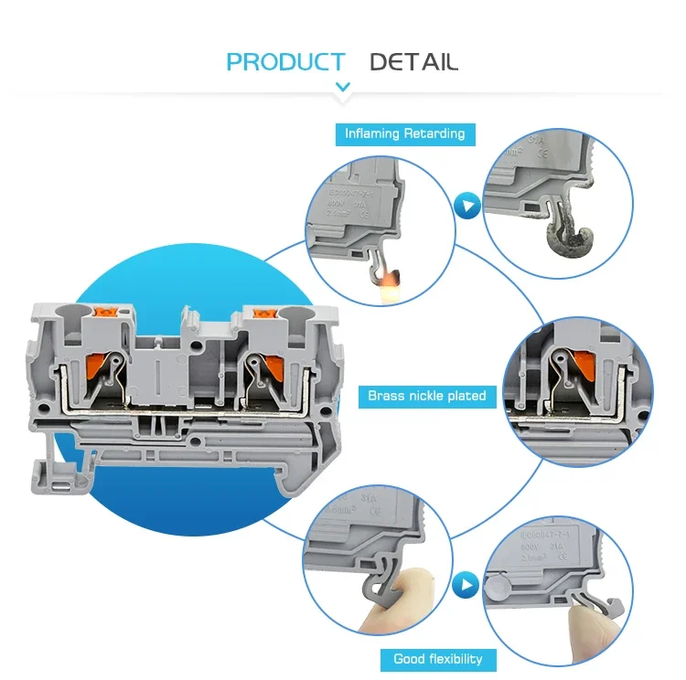 PT4 Push-in Terminal Strip Plug PT-4 4mm² Cable Connector Electrical Connect Din Rail Screwless Terminal Block PT 4