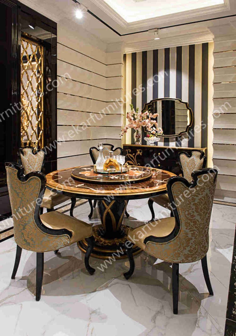 Antique wooden round rotating dining table TN-029N