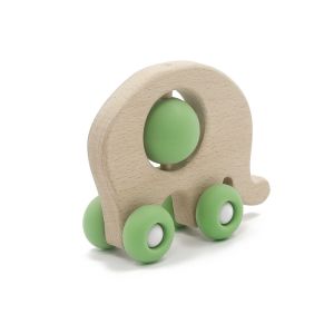 Educational Wooden FDA Elephant Silicone Teething Rattle Medical Grade