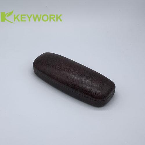 High End Slim PU Leather Metal Glasses Case Portable Dark Brown