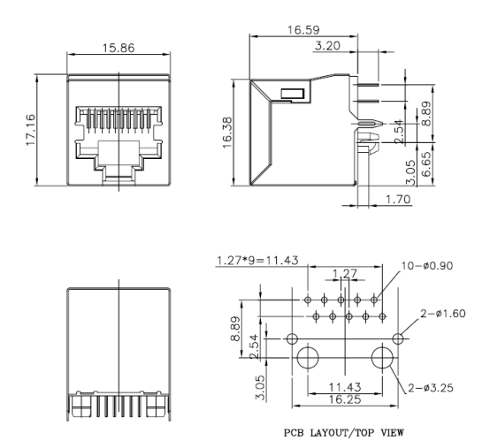 rj45 10 pin connector Free sample 180 Degree Shield Socket Network Connector TM52D011EXX41