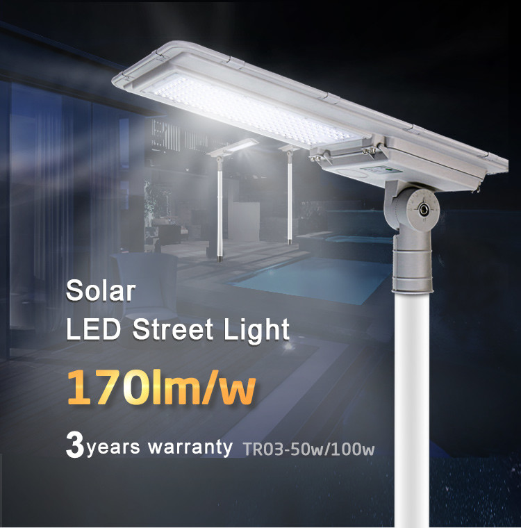 Smart Aluminum Alloy 100w LED Solar Street Light Outdoor High Lumen With Battery
