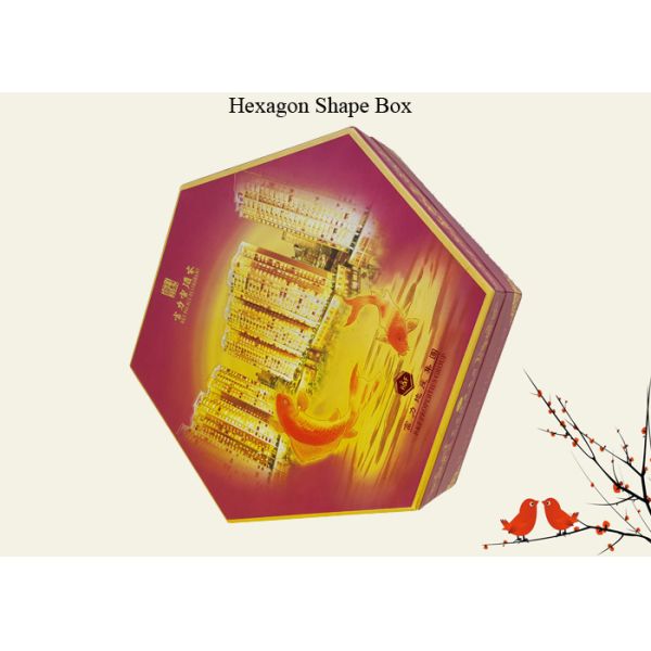 Hexagon Shape Colorful Printed Paperboard Box for Big Moon Cake Packing Cardboard Box with Plastic Material Tray