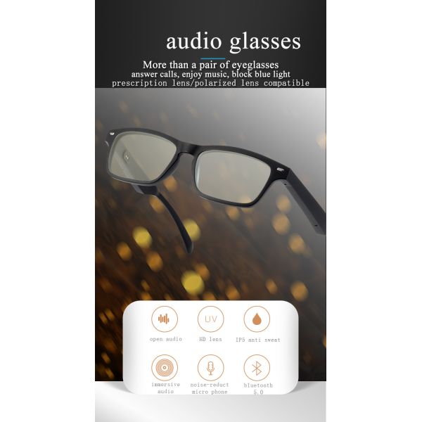 3015 Chip 16 MB Black Bluetooth Glasses IP5 Waterproof Level With Two Lens