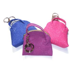 China Purple PU Leather Coin Holder Mini Backpack Keychain Engraved Logo on sale