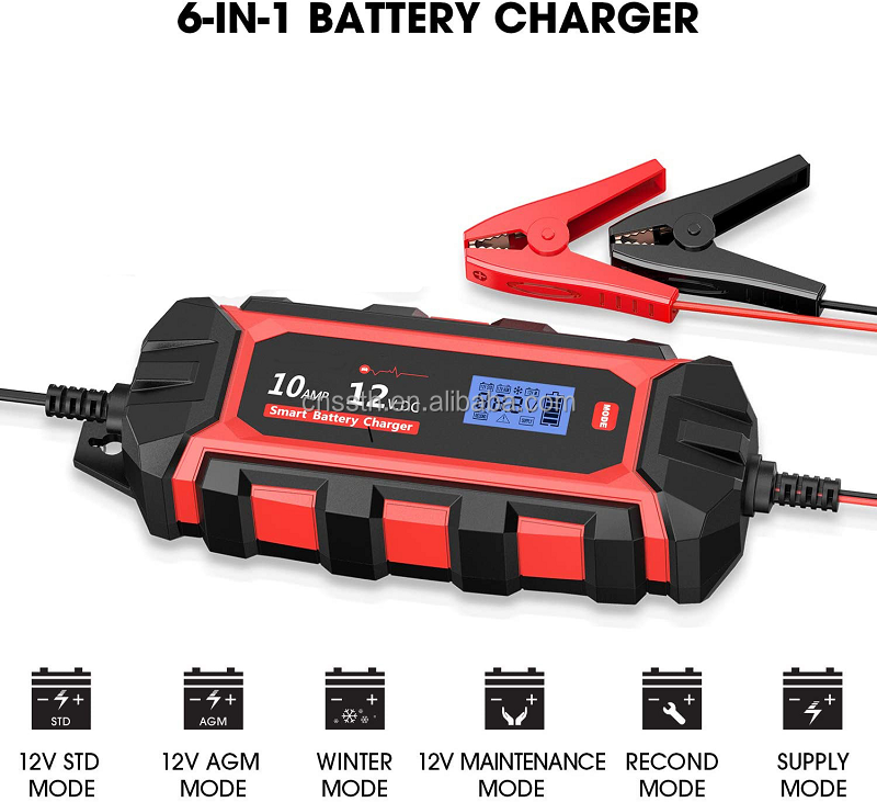 IP65 12V 10A Portable Car Battery Charger With 1M Cable Length And Jump Starting