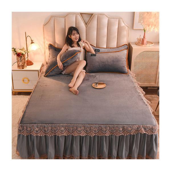 Quality Adult Child Comfort Fleece Flannel Bed Skirt Set Floral Print Double Layer Bedspread for sale