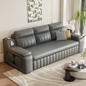 Jieshun Multifunctional Retractable Living Room Leather Sleeper Sofa Bed
