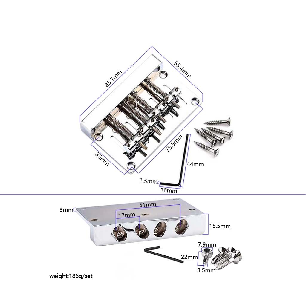4 String Bass Guitar Bridge for Electric Bass Musical Accessory Zinc Alloy