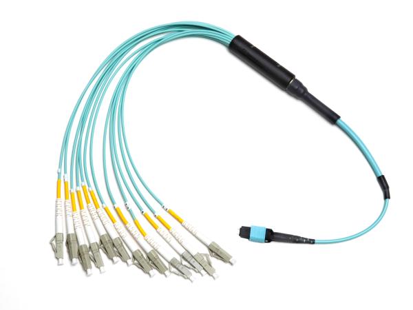 Quality 10G / 40G Optical Cable Assembly MPO To LC OM3 Breakout Fiber Optic Patch Cord for sale