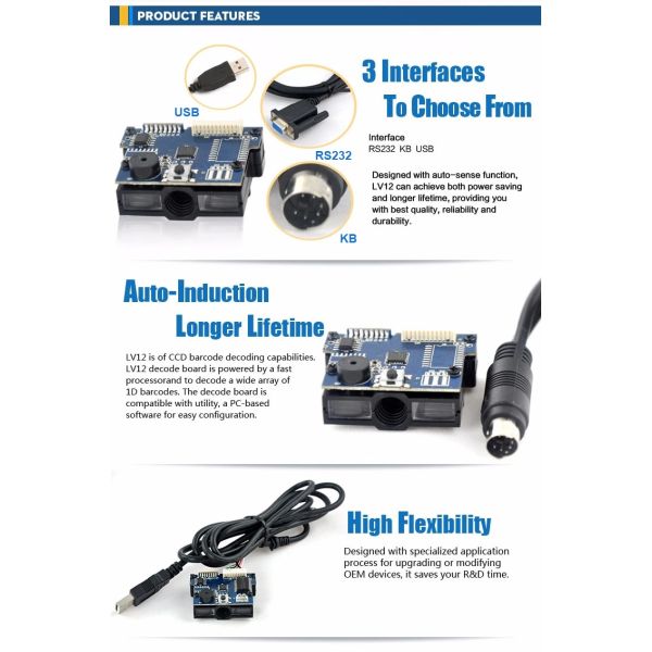 USB KB RS232 Interface OEM Scan Module CCD 1D Barcode Scanner Module