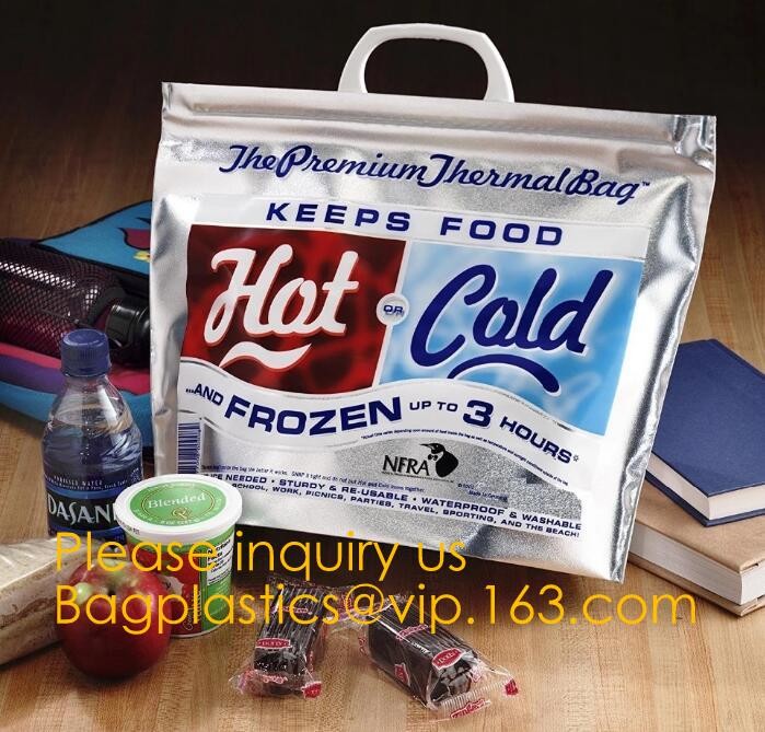 Custom Packing Aluminum Foil Zip-Lock Grocery Handle Thermal Insulation Cooler Bag For Outdoors,Promotional Insulated La