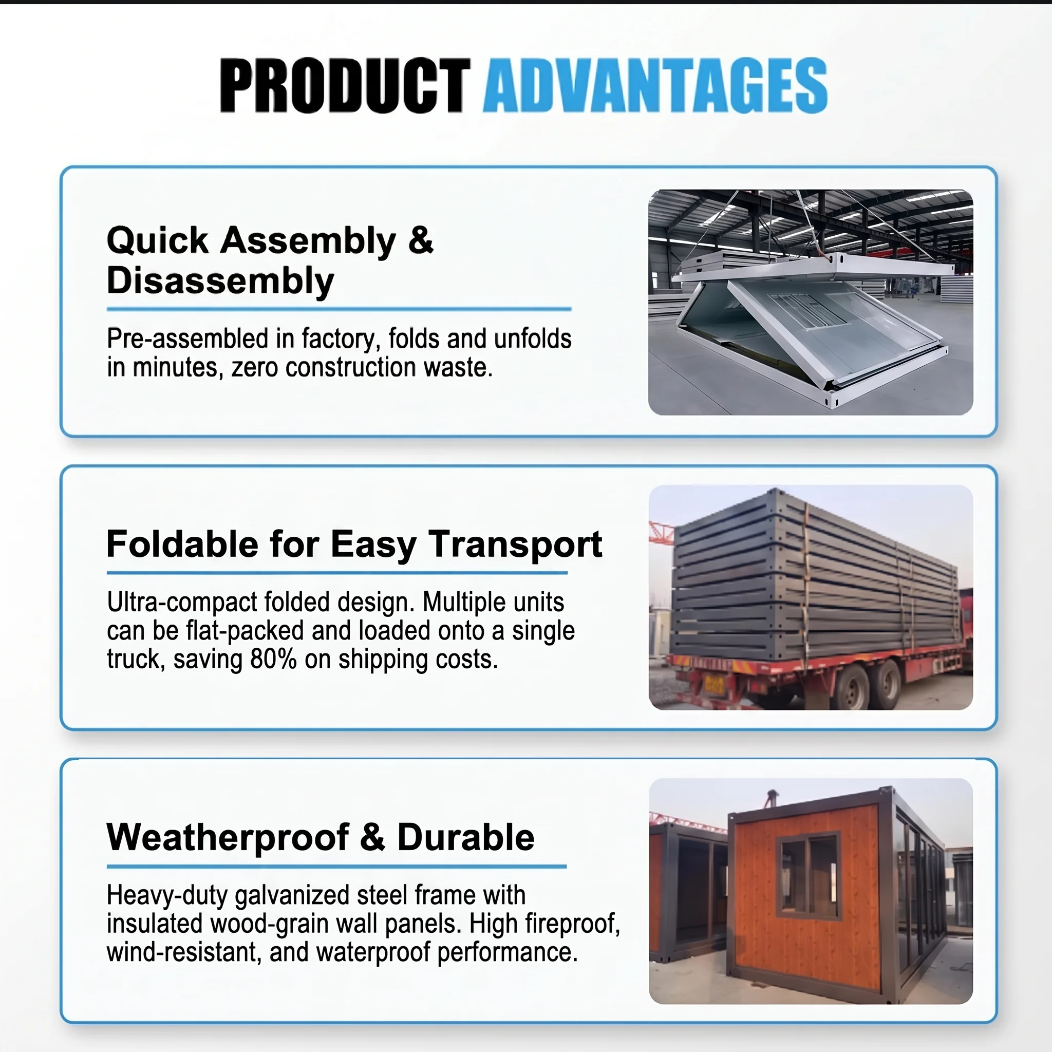 Foldable Container House With Self Locking Hinge System Space Saving Flat Pack Design for Temporary Accommodation