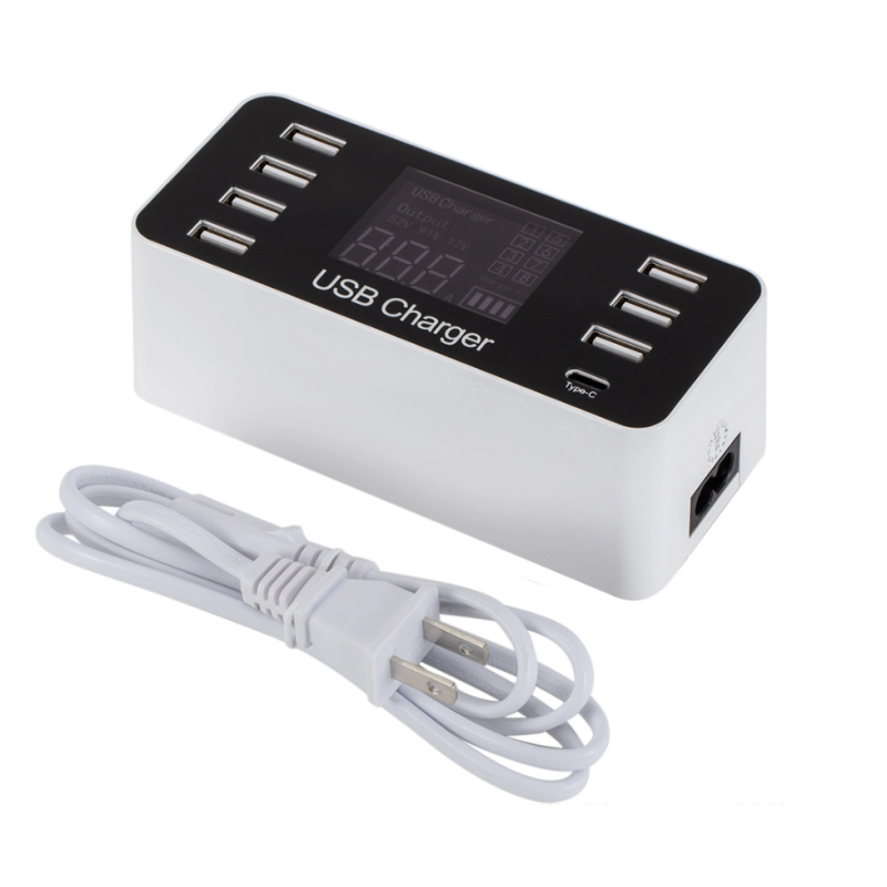 40W Type C Multi Port Phone Charger 8 USB Port With LCD Digital Display