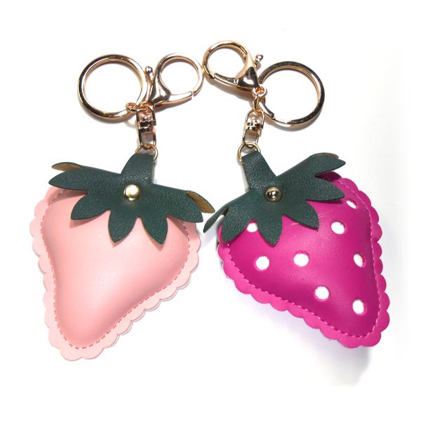 Handmade Strawberry Leather Keychain CE Certification With Embossed Logo
