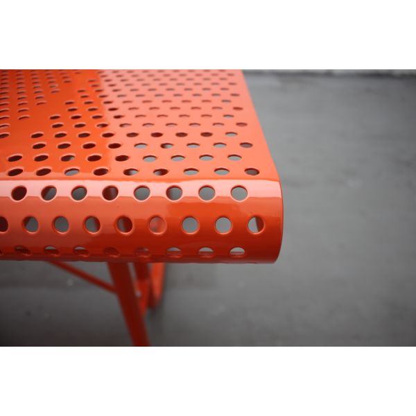 Outdoor Perforated Metal Picnic Table With Two Benches Surface Mounted