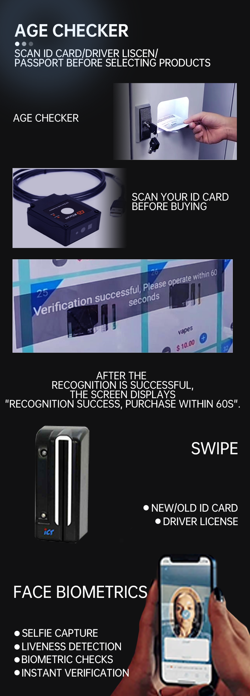Standing Hanging 300 pcs Big Capacity  Vending Machine with Nayax Card Reader Age Checker