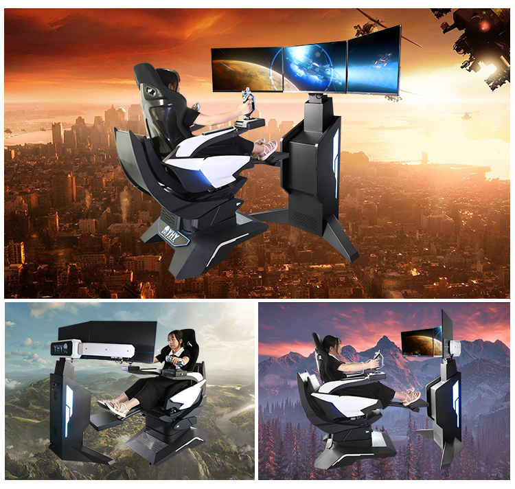1100W VR Flight Simulators 3 Axis Dynamic Platform 360 Rotate Chair With Joystick Stick Game