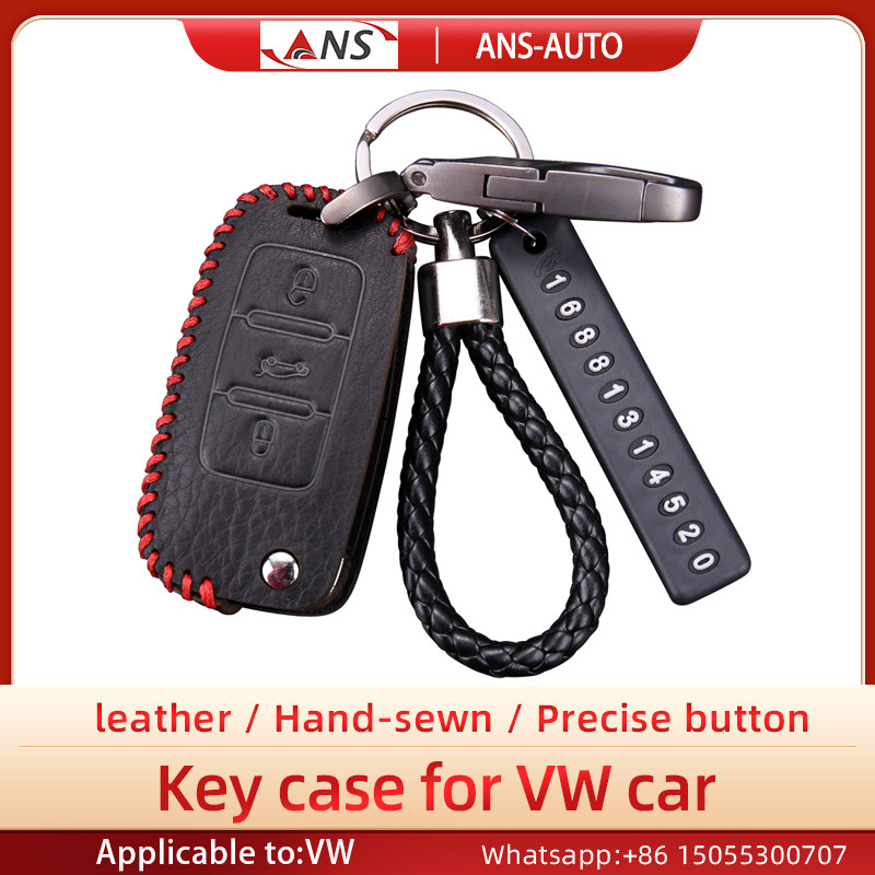 Black Hand Sewing Full Grain Leather Car Key Case For Volkswagen