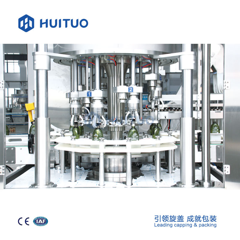 Huituo Automatic Rotary PET And Glass Capping Machine With Cap Unscrambler
